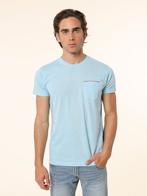 T-Shirt in cotone con taschino|Colore:Celeste