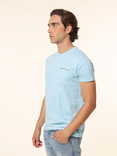 T-Shirt in cotone con taschino|Colore:Celeste