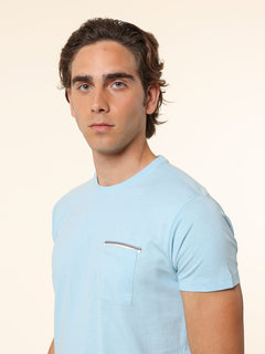 T-Shirt in cotone con taschino|Colore:Celeste