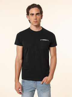 T-Shirt in cotone con taschino|Colore:Nero