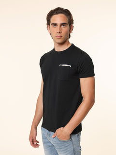 T-Shirt in cotone con taschino|Colore:Nero