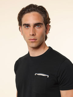 T-Shirt in cotone con taschino|Colore:Nero