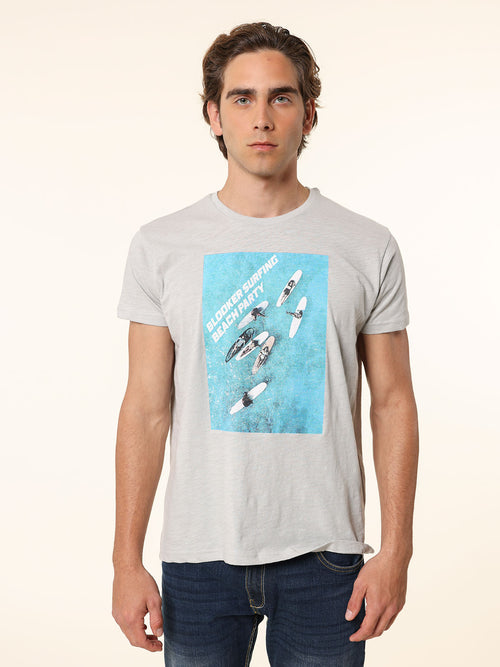 T-Shirt cotone fiammato con stampa|Colore:Perla