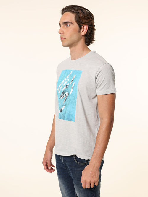 T-Shirt cotone fiammato con stampa|Colore:Perla