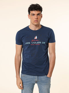 T-Shirt in cotone stampa logo|Colore:Blu