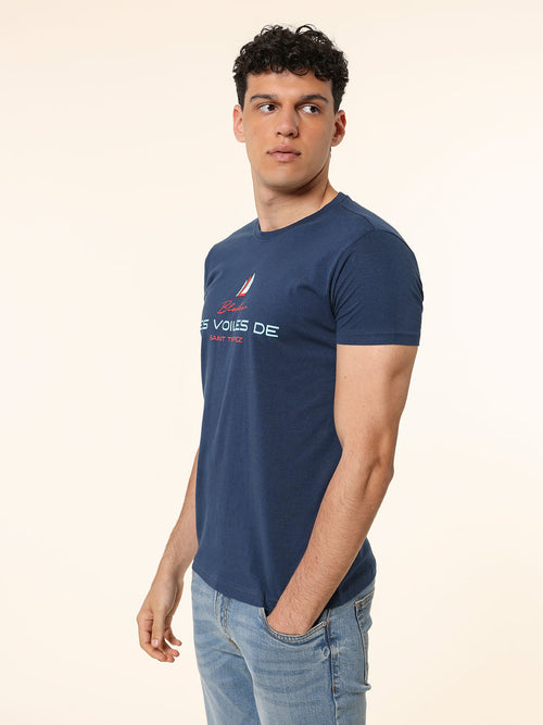 T-Shirt in cotone stampa logo|Colore:Blu