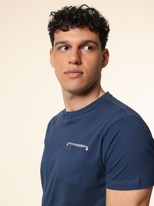 T-Shirt in cotone con taschino|Colore:Blu