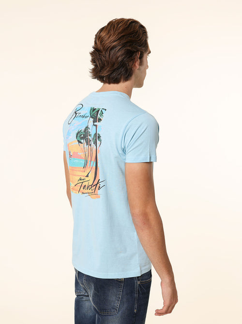 T-Shirt in cotone con stampa|Colore:Celeste