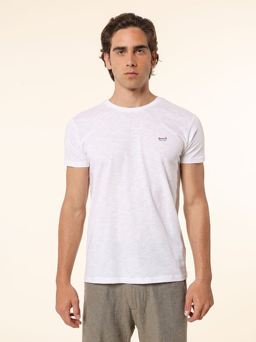T-Shirt cotone fiammato con stampa|Colore:Bianco