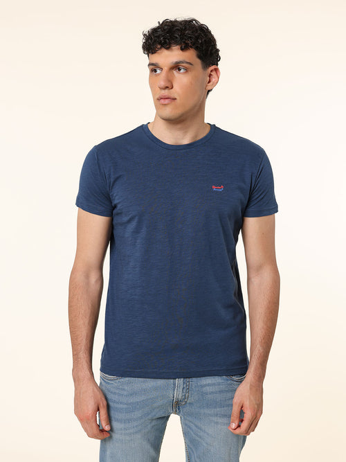 T-Shirt cotone fiammato con stampa|Colore:Blu