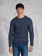 Maglia girocollo con treccia|Colore:Blu