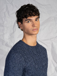 Maglia girocollo con treccia|Colore:Blu