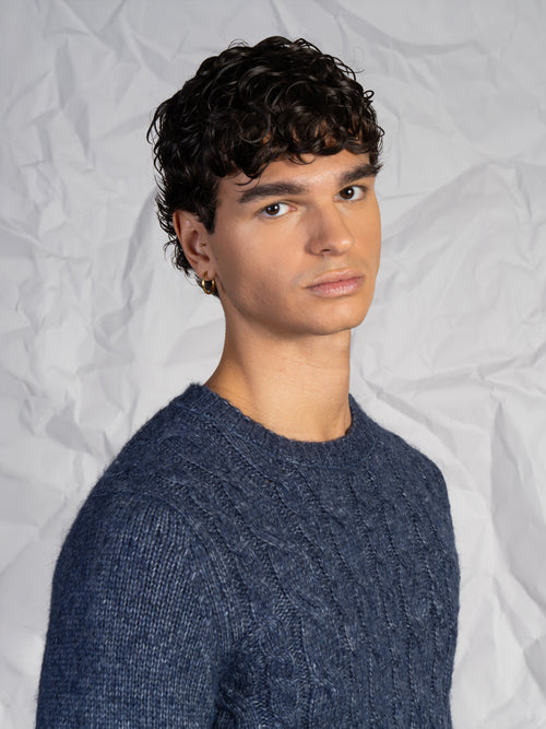 Maglia girocollo con treccia|Colore:Blu