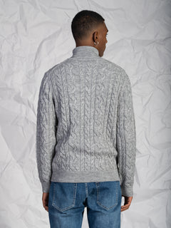 Maglia collo alto lavorazione treccia|Colore:Grigio