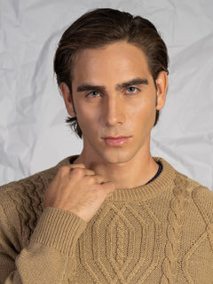 Maglia girocollo con treccia|Colore:Beige