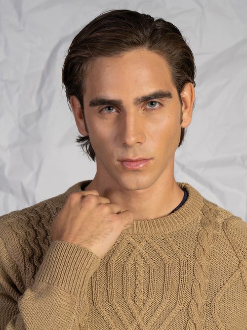 Maglia girocollo con treccia|Colore:Beige