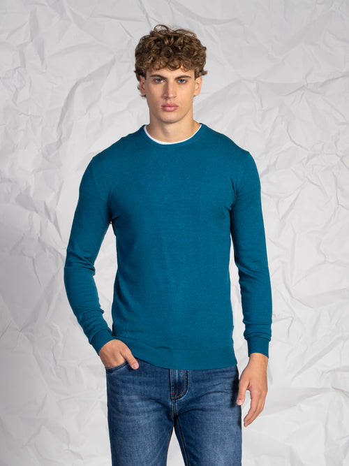 Maglia girocollo misto lana e cashmere|Colore:Ottanio