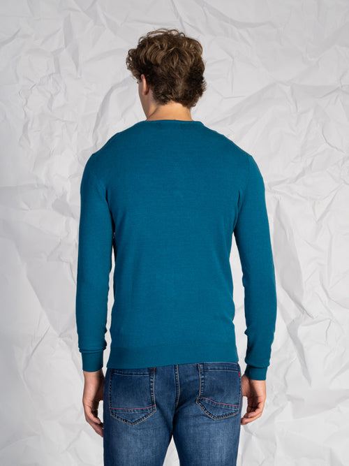 Maglia girocollo misto lana e cashmere|Colore:Ottanio