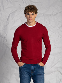Maglia girocollo misto lana e cashmere|Colore:Rubino