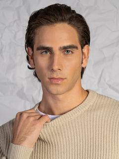 Maglia girocollo a coste|Colore:Beige