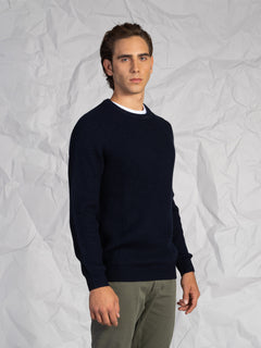 Maglia girocollo a coste|Colore:Blu