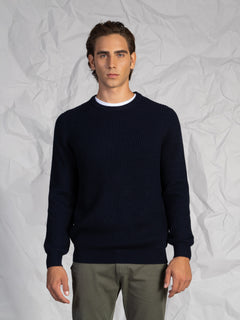 Maglia girocollo a coste|Colore:Blu