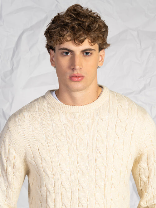 Maglia girocollo intrecciata|Colore:Beige