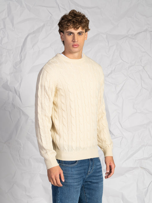 Maglia girocollo intrecciata|Colore:Beige