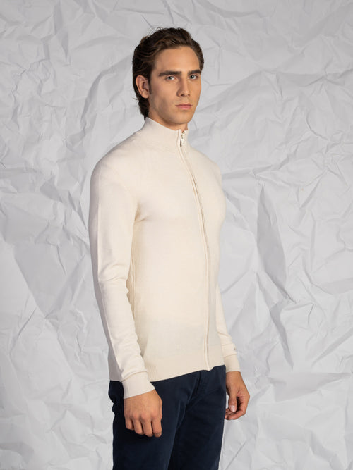 Cardigan con zip|Colore:Burro