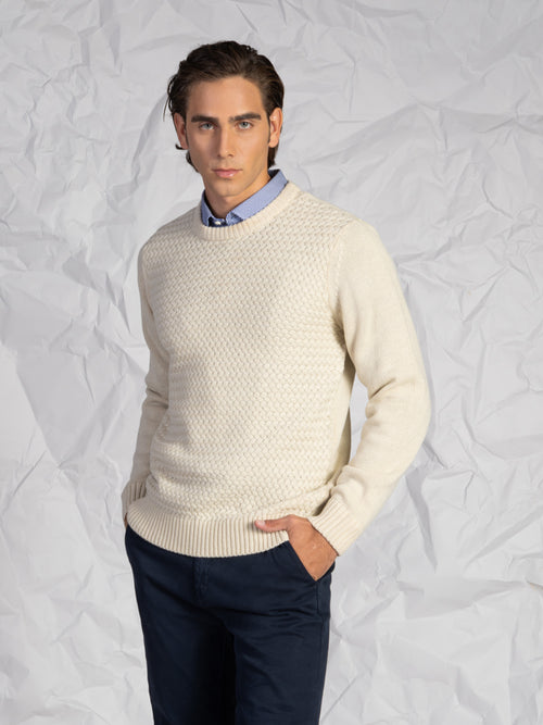 Maglia girocollo intrecciata|Colore:Beige