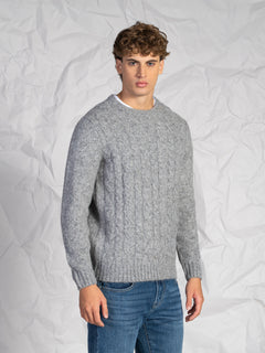 Maglia girocollo con treccia|Colore:Grigio