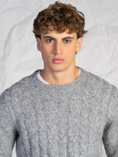 Maglia girocollo con treccia|Colore:Grigio