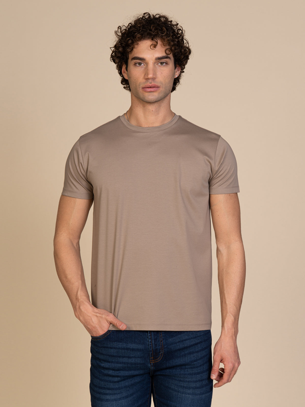 T-Shirt in cotone mercerizzato|Colore:Beige