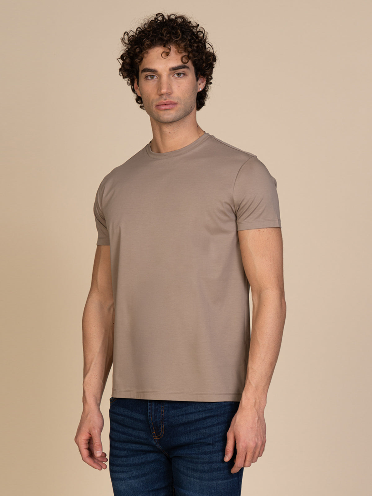 T-Shirt in cotone mercerizzato|Colore:Beige