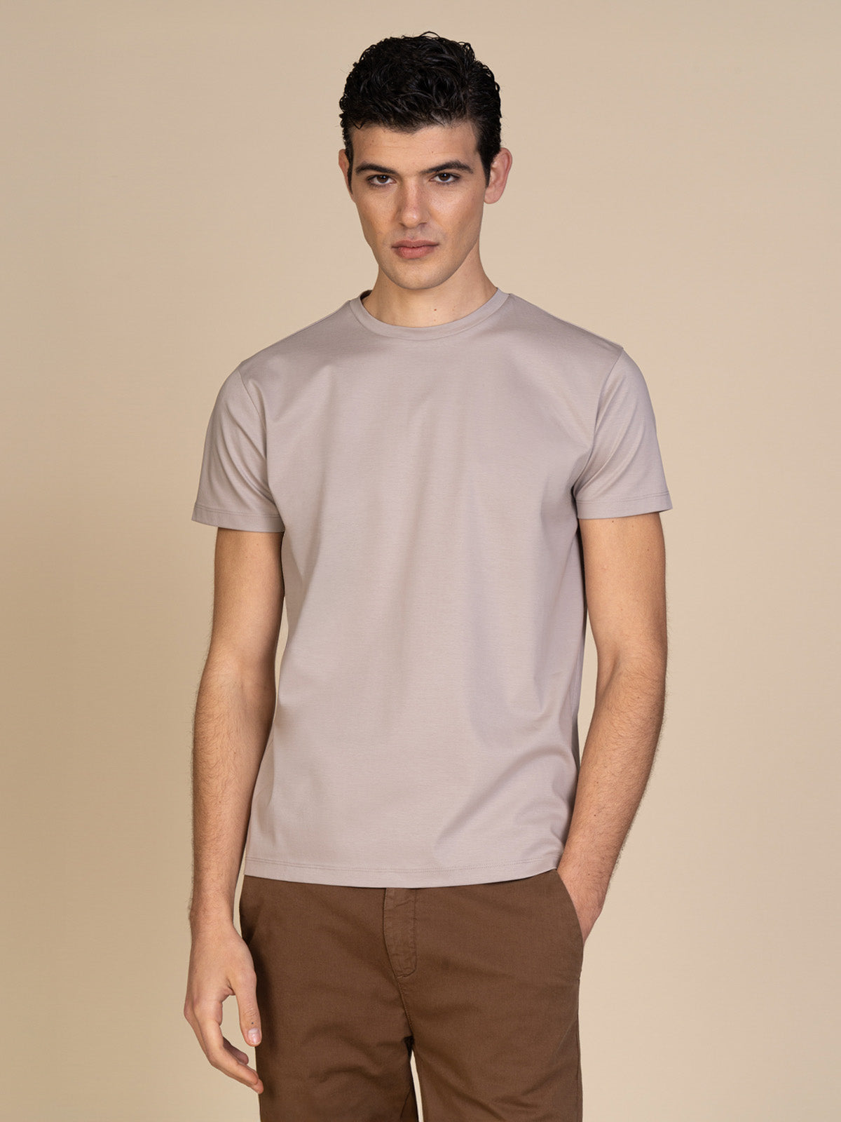 T-Shirt in cotone mercerizzato|Colore:Gesso
