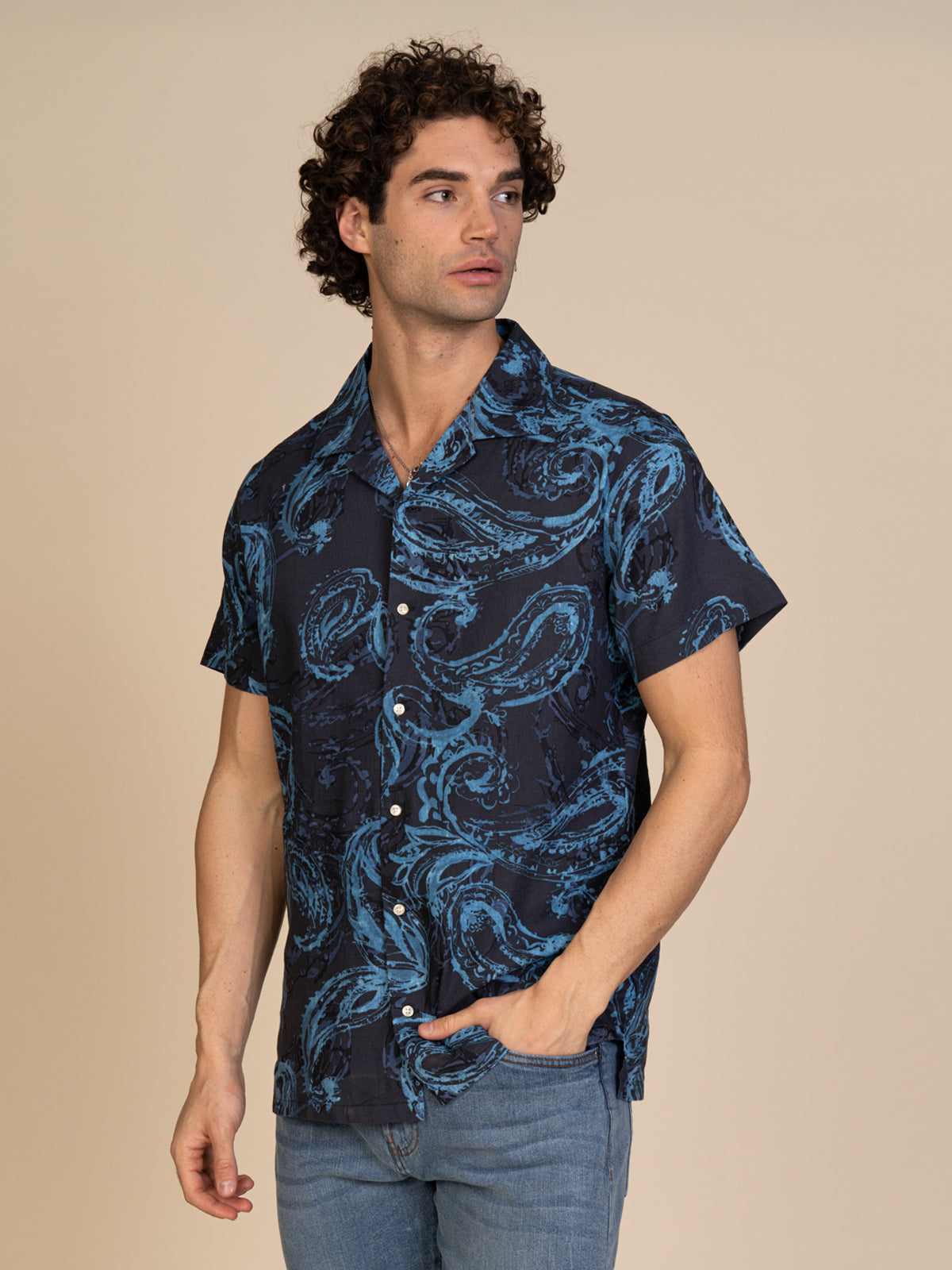 Camicia mezza manica fantasia|Colore:Blu