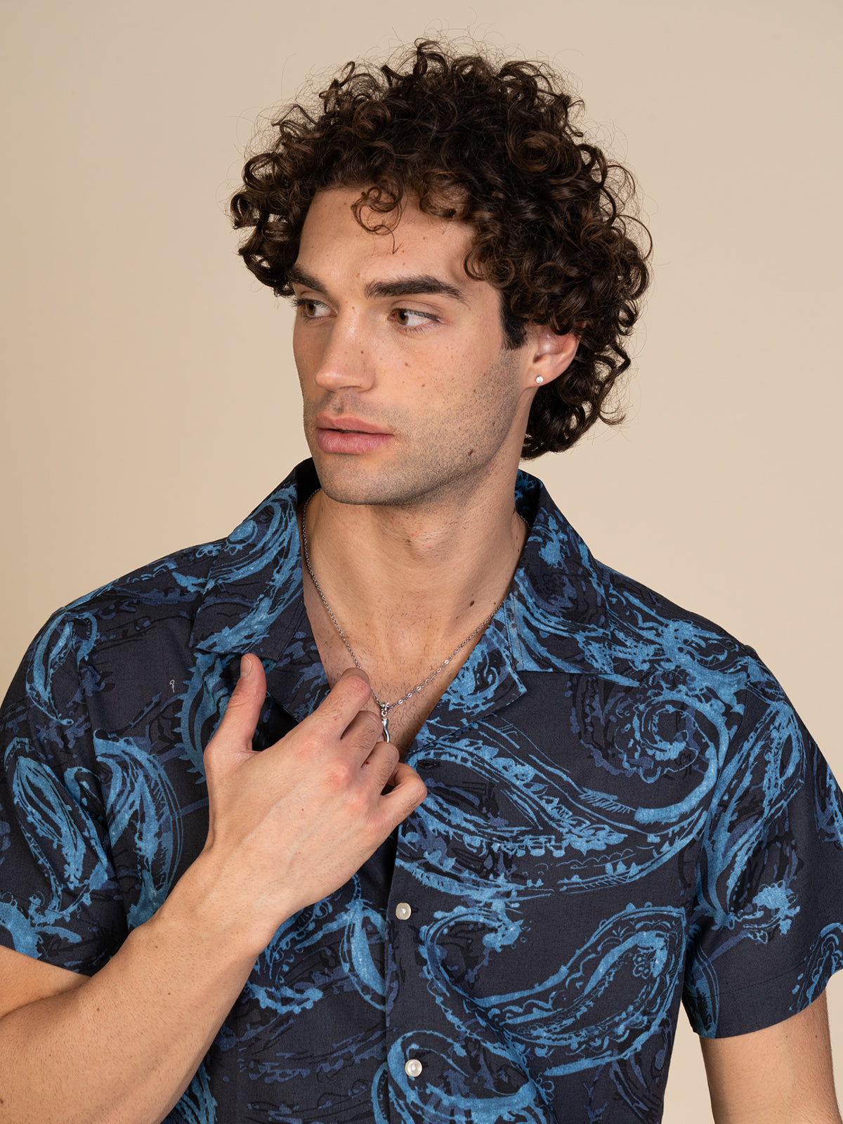 Camicia mezza manica fantasia|Colore:Blu