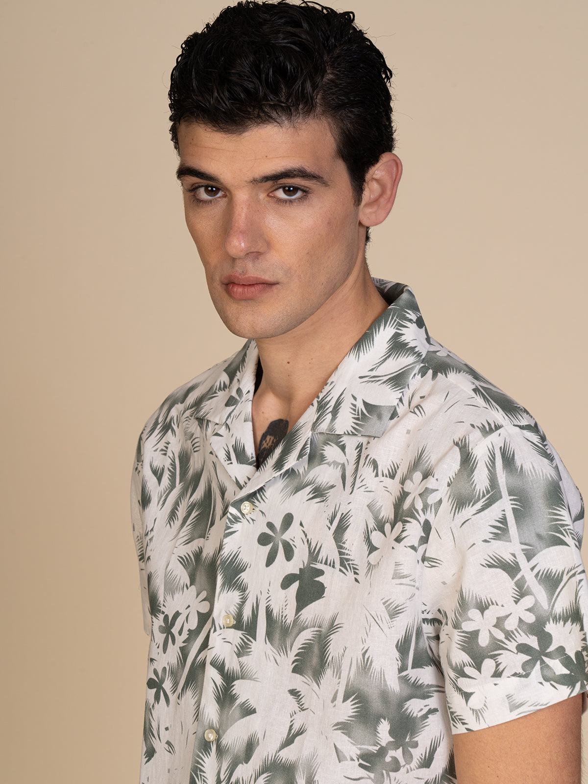 Camicia mezza manica fantasia|Colore:Verde