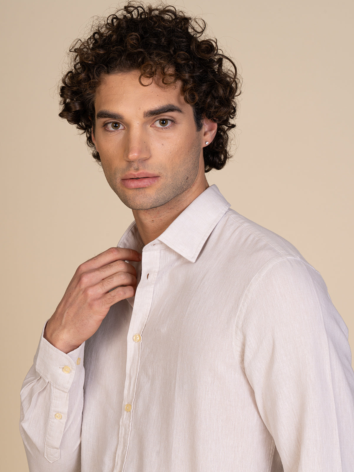 Camicia in lino collo francese|Colore:Ecru