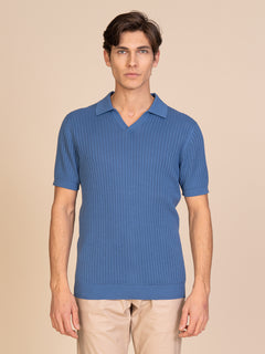 Polo maglia con lavorazione|Colore:Jeans
