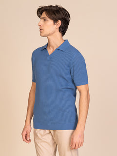 Polo maglia con lavorazione|Colore:Jeans