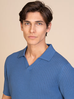 Polo maglia con lavorazione|Colore:Jeans