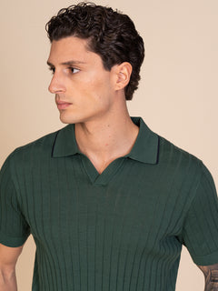 Polo maglia con lavorazione righe|Colore:Verde