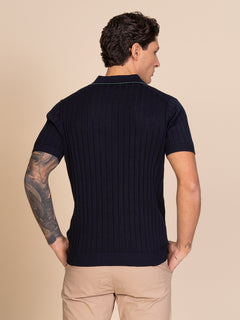 Polo maglia con lavorazione righe|Colore:Blu