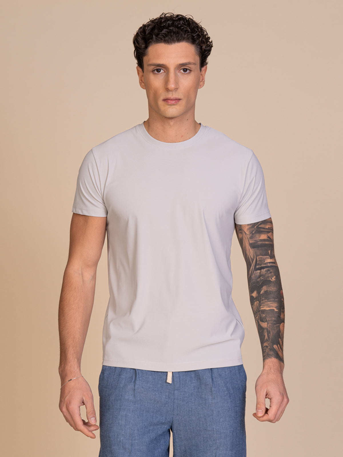 T-Shirt in tessuto tecnico|Colore:Perla