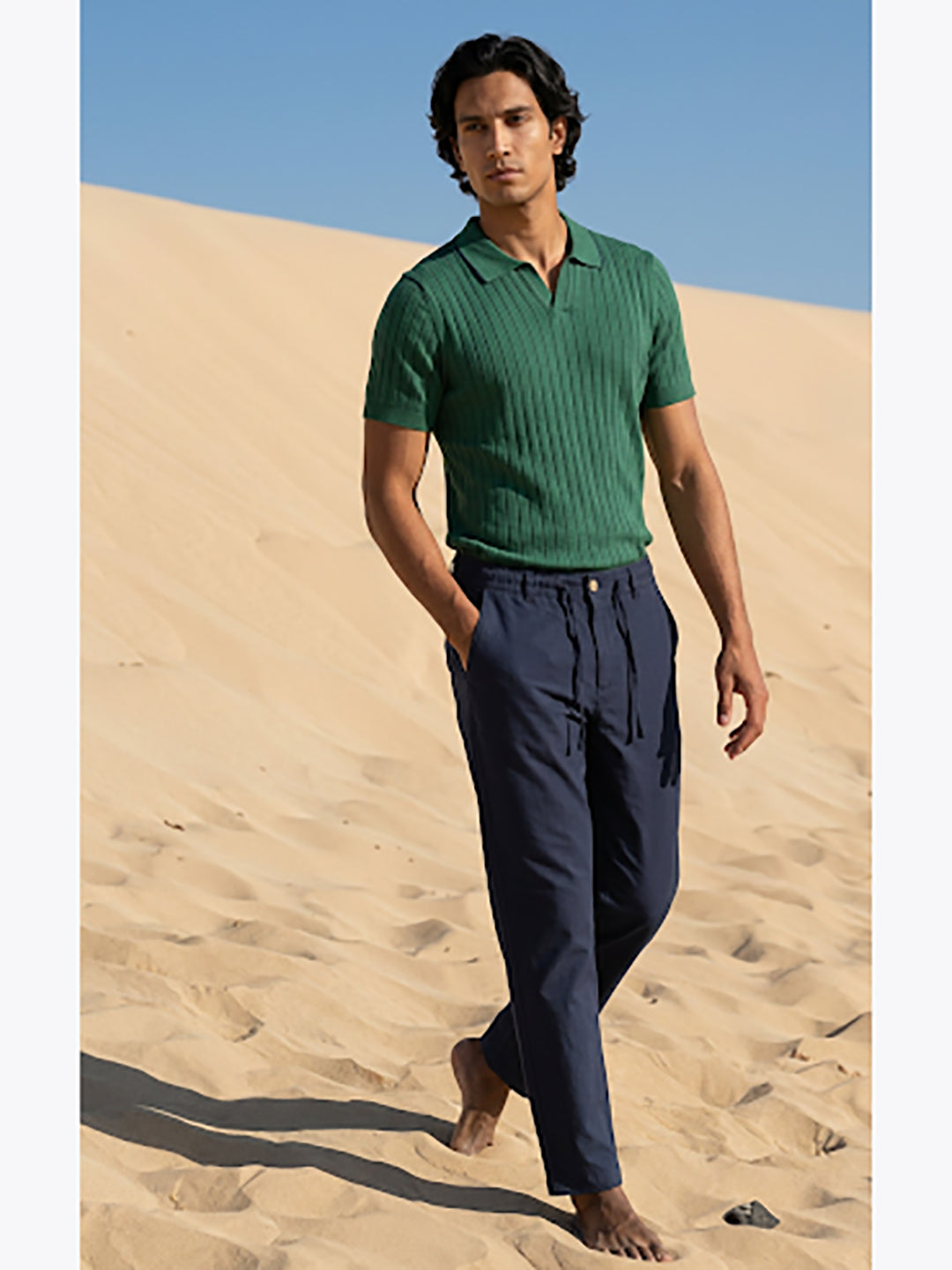 Pantaloni misto lino|Colore:Blu