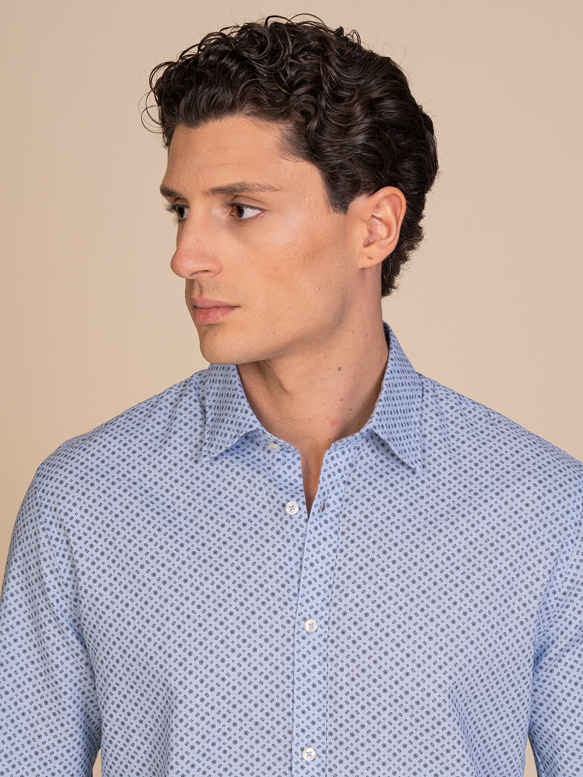 Camicia fantasia misto lino|Colore:Azzurro