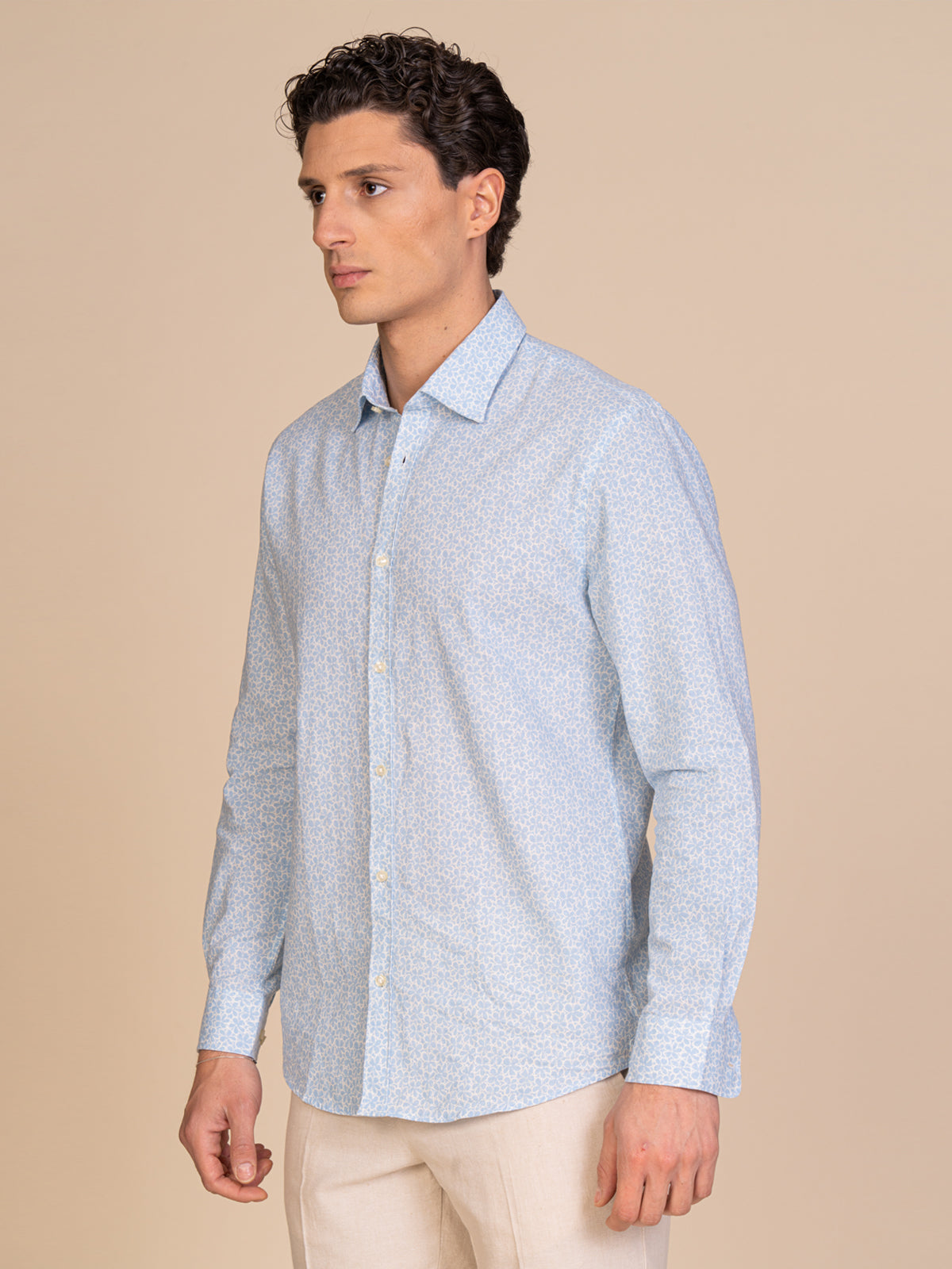 Camicia fantasia misto lino|Colore:Celeste