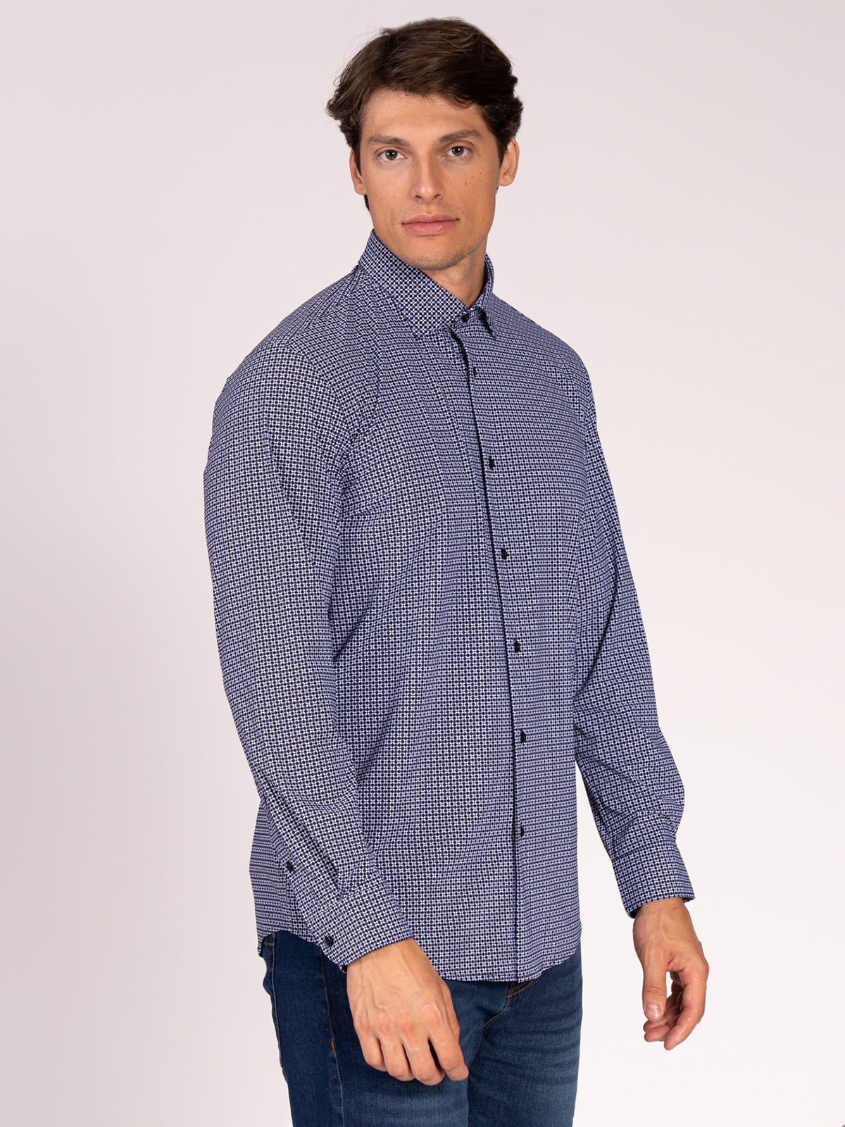 CAMICIA TESSUTO TECNICO FANTASIA|Colore:Navy