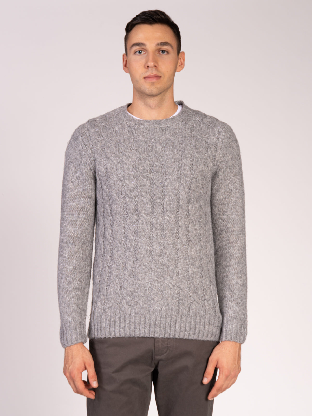 Maglia girocollo con treccia|Colore:Grigio